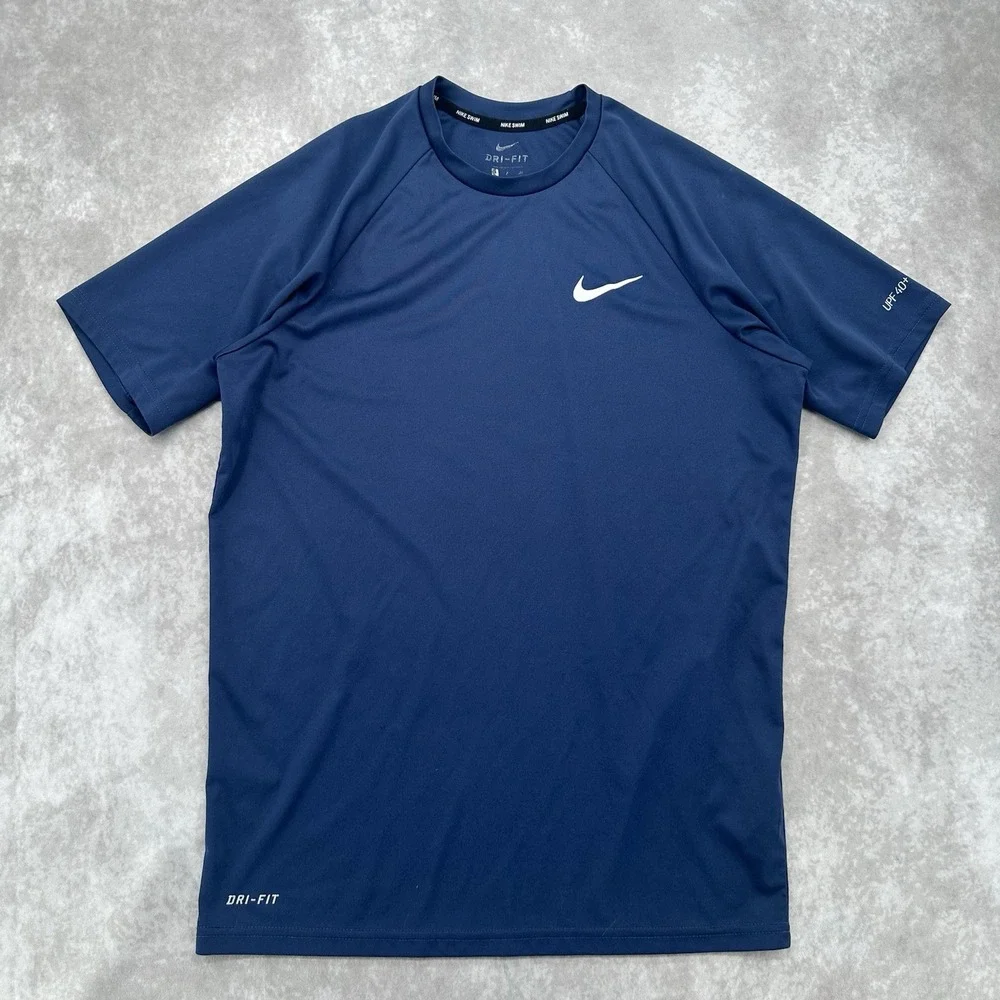 NIKE SWIM DRI FIT UPF 40+ JERSEY TEE T SHIRT Sz Mens S Blue